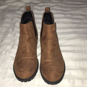 Brown suede slip on boots